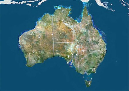 Australia, True Colour Satellite Image With Boundaries of States Stock Photo - Rights-Managed, Code: 872-06054993
