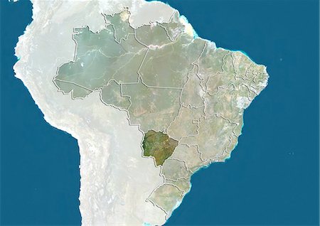 Brazil and the State of Mato Grosso do Sul, True Colour Satellite Image Stock Photo - Rights-Managed, Code: 872-06055053