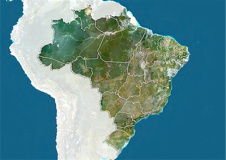 Brazil, True Colour Satellite Image With Boundaries of States Stock Photo - Rights-Managed, Code: 872-06055085