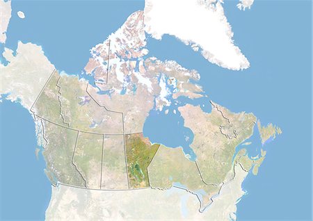 Canada and the Province of Manitoba, Satellite Image With Bump Effect Stock Photo - Rights-Managed, Code: 872-06055093