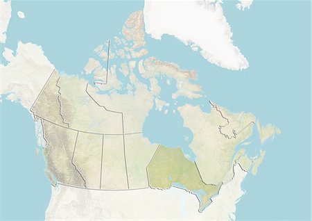 Canada and the Province of Ontario, Relief Map Stock Photo - Rights-Managed, Code: 872-06055110