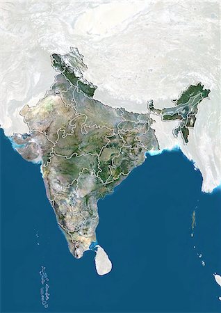 satellite image - India, True Colour Satellite Image With Boundaries of States Stock Photo - Rights-Managed, Code: 872-06055337