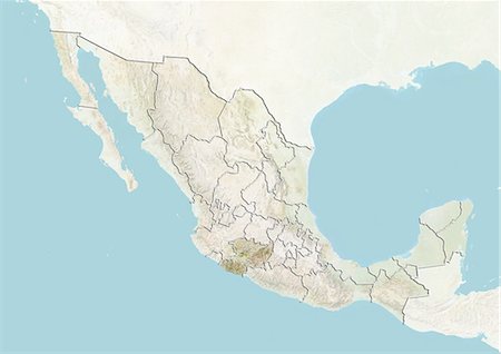 Mexico and the State of Michoacan, Relief Map Stock Photo - Rights-Managed, Code: 872-06055448