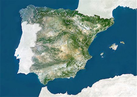 Spain, True Colour Satellite Image With Region Boundaries Stock Photo - Rights-Managed, Code: 872-06055596