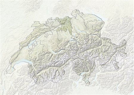 Switzerland and the Canton of Aargau, Relief Map Stock Photo - Rights-Managed, Code: 872-06055597