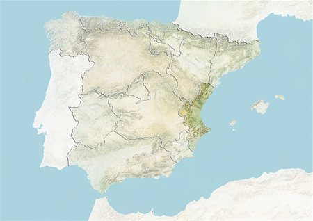Spain and the Region of Valencia, Relief Map Stock Photo - Rights-Managed, Code: 872-06055591