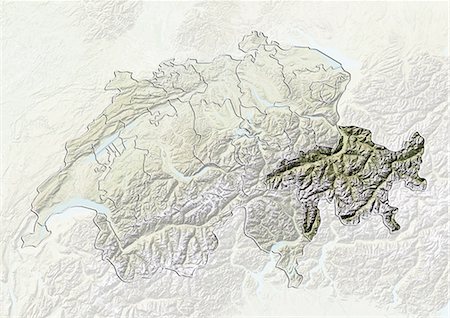 Switzerland and the Canton of Graubunden, Relief Map Stock Photo - Rights-Managed, Code: 872-06055618