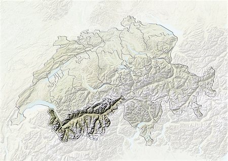 Switzerland and the Canton of Valais, Relief Map Stock Photo - Rights-Managed, Code: 872-06055657