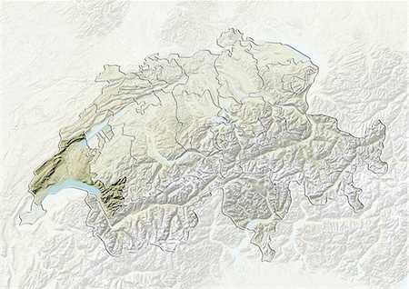 Switzerland and the Canton of Vaud, Relief Map Foto de stock - Con derechos protegidos, Código: 872-06055660