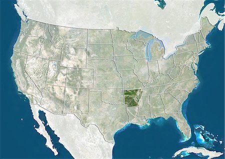 United States and the State of Arkansas, True Colour Satellite Image Stock Photo - Rights-Managed, Code: 872-06055708