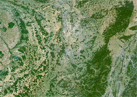 Lorraine Region, France, True Colour Satellite Image. Lorraine region, France, true colour satellite image. This image was compiled from data acquired by LANDSAT 5 & 7 satellites. Stock Photo - Rights-Managed, Code: 872-06052783