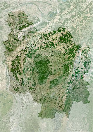 Image Satellite vrai couleur Bourgogne région (France), avec le masque. Région de Bourgogne, France, image satellite couleur vraie avec masque. Cette image a été compilée à partir de données acquises par les satellites LANDSAT 5 & 7. Photographie de stock - Rights-Managed, Code: 872-06052807