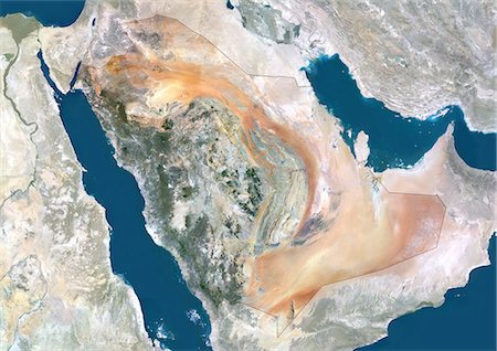 saudi arabia people - Saudi Arabia, Middle East, Asia, True Colour Satellite Image With Border And Mask. Satellite view of Saudi Arabia (with border and mask). This image was compiled from data acquired by LANDSAT 5 & 7 satellites. Stock Photo - Rights-Managed, Code: 872-06053248