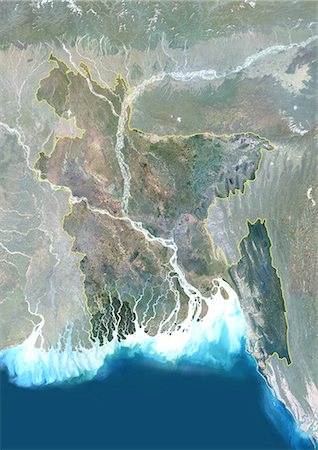 dhaka - Bangladesh, Asia, True Colour Satellite Image With Border And Mask. Satellite view of Bangladesh (with border and mask). This image was compiled from data acquired by LANDSAT 5 & 7 satellites. Stock Photo - Rights-Managed, Code: 872-06053255