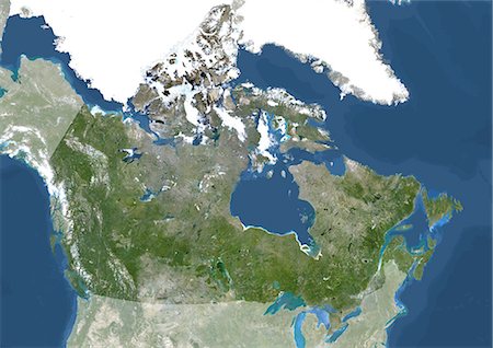 Canada, North America, True Colour Satellite Image With Mask. Satellite view of Canada (with mask). This image was compiled from data acquired by LANDSAT 5 & 7 satellites. Stock Photo - Rights-Managed, Code: 872-06053498