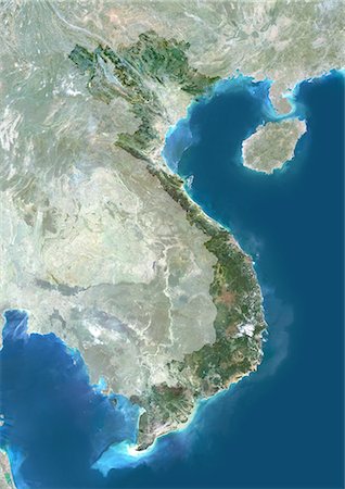 Vietnam, Asia, True Colour Satellite Image With Mask. Satellite view of Vietnam (with mask). This image was compiled from data acquired by LANDSAT 5 & 7 satellites. Stock Photo - Rights-Managed, Code: 872-06053551