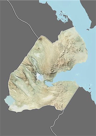 Relief map of Djibouti (with border and mask). This image was compiled from data acquired by landsat 5 & 7 satellites combined with elevation data. Stock Photo - Rights-Managed, Code: 872-06160275