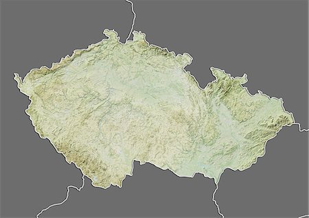 Relief map of Czech Republic (with border and mask). This image was compiled from data acquired by landsat 5 & 7 satellites combined with elevation data. Stock Photo - Rights-Managed, Code: 872-06160272