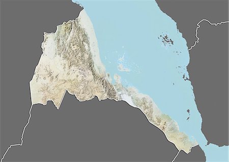 simsearch:872-06054589,k - Relief map of Eritrea (with border and mask). This image was compiled from data acquired by landsat 5 & 7 satellites combined with elevation data. Foto de stock - Con derechos protegidos, Código: 872-06160283