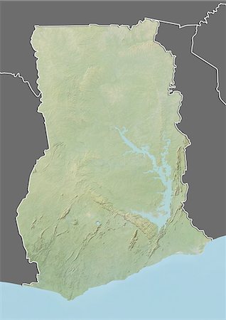 simsearch:872-06054589,k - Relief map of Ghana (with border and mask). This image was compiled from data acquired by landsat 5 & 7 satellites combined with elevation data. Foto de stock - Con derechos protegidos, Código: 872-06160292