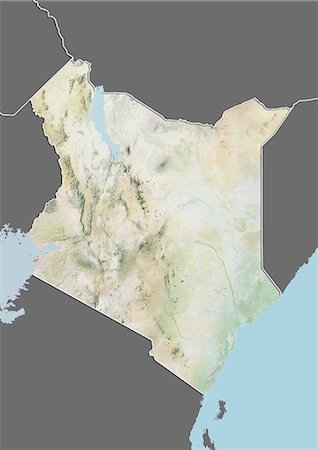 simsearch:872-06054589,k - Relief map of Kenya (with border and mask). This image was compiled from data acquired by landsat 5 & 7 satellites combined with elevation data. Foto de stock - Con derechos protegidos, Código: 872-06160313