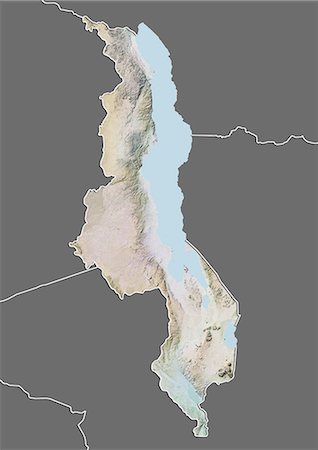 simsearch:872-06054589,k - Relief map of Malawi (with border and mask). This image was compiled from data acquired by landsat 5 & 7 satellites combined with elevation data. Foto de stock - Con derechos protegidos, Código: 872-06160326