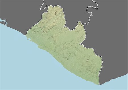 simsearch:872-06054589,k - Relief map of Liberia (with border and mask). This image was compiled from data acquired by landsat 5 & 7 satellites combined with elevation data. Foto de stock - Con derechos protegidos, Código: 872-06160321