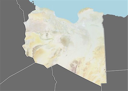 simsearch:872-06054589,k - Relief map of Libya (with border and mask). This image was compiled from data acquired by landsat 5 & 7 satellites combined with elevation data. Foto de stock - Con derechos protegidos, Código: 872-06160322