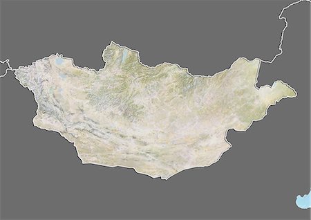 Relief map of Mongolia (with border and mask). This image was compiled from data acquired by landsat 5 & 7 satellites combined with elevation data. Stock Photo - Rights-Managed, Code: 872-06160332