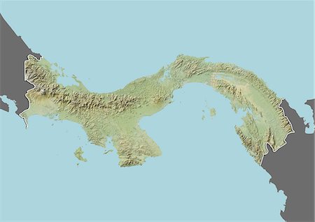 panama - Relief map of Panama (with border and mask). This image was compiled from data acquired by landsat 5 & 7 satellites combined with elevation data. Stock Photo - Rights-Managed, Code: 872-06160347