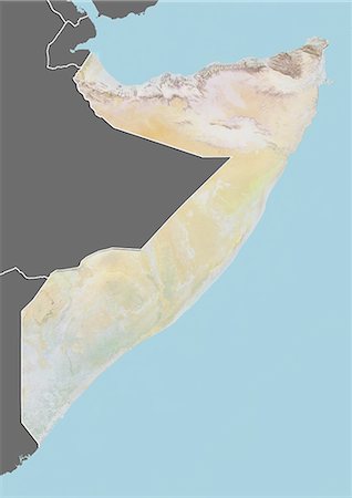 simsearch:872-06054589,k - Relief map of Somalia (with border and mask). This image was compiled from data acquired by landsat 5 & 7 satellites combined with elevation data. Foto de stock - Con derechos protegidos, Código: 872-06160364