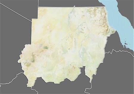 simsearch:872-06054589,k - Relief map of Sudan (with border and mask). This image was compiled from data acquired by landsat 5 & 7 satellites combined with elevation data. Foto de stock - Con derechos protegidos, Código: 872-06160369