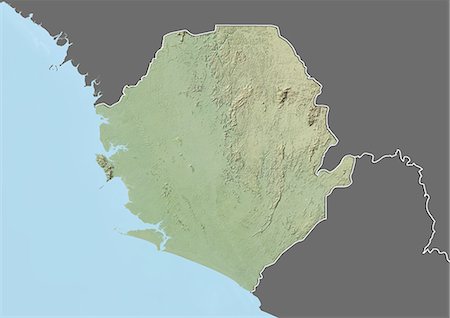 simsearch:872-06054589,k - Relief map of Sierra Leone (with border and mask). This image was compiled from data acquired by landsat 5 & 7 satellites combined with elevation data. Foto de stock - Con derechos protegidos, Código: 872-06160361