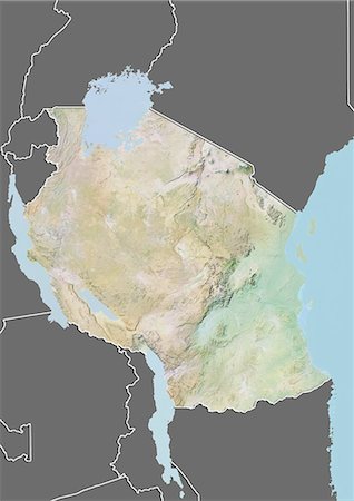 simsearch:872-06054589,k - Relief map of Tanzania (with border and mask). This image was compiled from data acquired by landsat 5 & 7 satellites combined with elevation data. Foto de stock - Con derechos protegidos, Código: 872-06160376