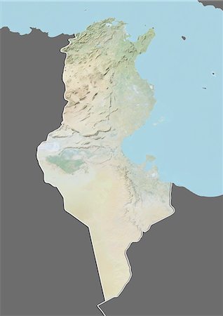 simsearch:872-06054589,k - Relief map of Tunisia (with border and mask). This image was compiled from data acquired by landsat 5 & 7 satellites combined with elevation data. Foto de stock - Con derechos protegidos, Código: 872-06160379