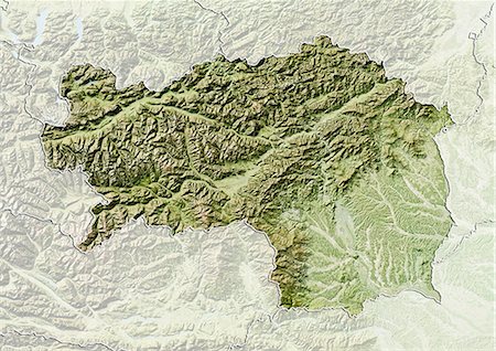 Relief map of the State of Styria, Austria. This image was compiled from data acquired by LANDSAT 5 & 7 satellites combined with elevation data. Stock Photo - Rights-Managed, Code: 872-06160428