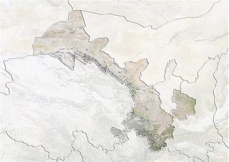 Relief map of the province of Gansu, China. This image was compiled from data acquired by LANDSAT 5 & 7 satellites combined with elevation data. Stock Photo - Rights-Managed, Code: 872-06160548