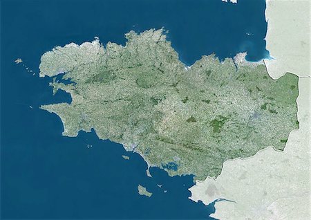 Satellite view of Brittany, France. This image was compiled from data acquired by LANDSAT 5 & 7 satellites. Stock Photo - Rights-Managed, Code: 872-06160615