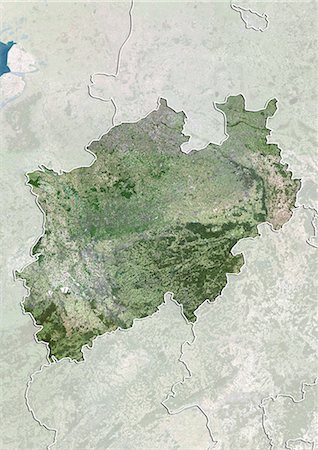 Satellite view of the State of North Rhine-Westphalia, Germany. This image was compiled from data acquired by LANDSAT 5 & 7 satellites. Stock Photo - Rights-Managed, Code: 872-06160693