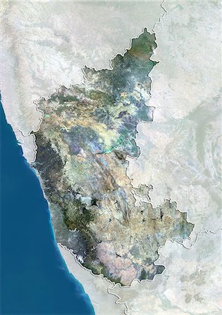 Satellite view of the State of Karnataka, India. This image was compiled from data acquired by LANDSAT 5 & 7 satellites. Stock Photo - Rights-Managed, Code: 872-06160735