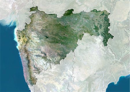 Satellite view of the State of Maharashtra, India. This image was compiled from data acquired by LANDSAT 5 & 7 satellites. Stock Photo - Rights-Managed, Code: 872-06160741