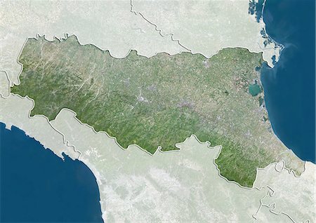 emilia-romagna - Satellite view of the region of Emilia Romagna, Italy. This image was compiled from data acquired by LANDSAT 5 & 7 satellites. Stock Photo - Rights-Managed, Code: 872-06160790