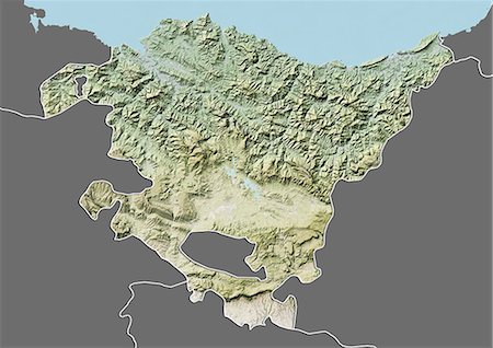 Relief map of the Basque Country, Spain. This image was compiled from data acquired by LANDSAT 5 & 7 satellites combined with elevation data. Stock Photo - Rights-Managed, Code: 872-06160893