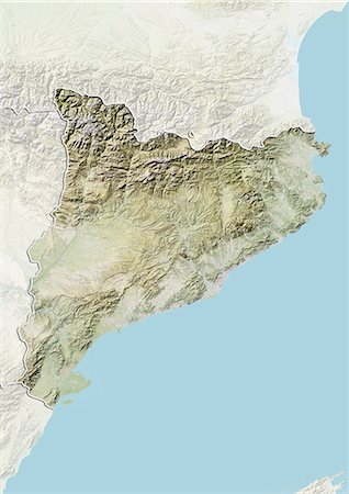 Relief map of Catalonia, Spain. This image was compiled from data acquired by LANDSAT 5 & 7 satellites combined with elevation data. Stock Photo - Rights-Managed, Code: 872-06160906