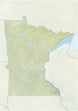 Relief map of the State of Minnesota, United States. This image was compiled from data acquired by LANDSAT 5 & 7 satellites combined with elevation data. Stock Photo - Rights-Managed, Code: 872-06161008