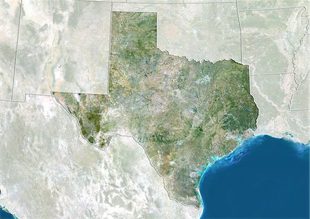 Satellite view of the State of Texas, United States. This image was compiled from data acquired by LANDSAT 5 & 7 satellites. Stock Photo - Rights-Managed, Code: 872-06161069