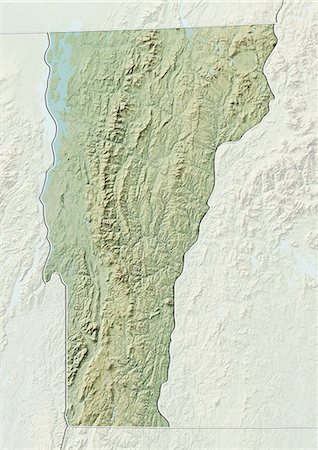 Relief map of the State of Vermont, United States. This image was compiled from data acquired by LANDSAT 5 & 7 satellites combined with elevation data. Stock Photo - Rights-Managed, Code: 872-06161074