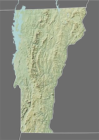 Relief map of the State of Vermont, United States. This image was compiled from data acquired by LANDSAT 5 & 7 satellites combined with elevation data. Stock Photo - Rights-Managed, Code: 872-06161073