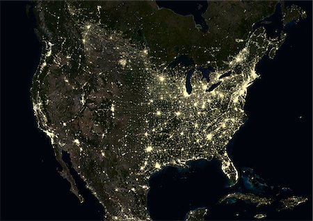 satellite image - United States at night in 2012. This satellite image shows urban and industrial lights. Stock Photo - Rights-Managed, Code: 872-08082699