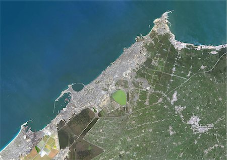 Colour satellite image of Alexandria, Egypt. Image taken on December 23, 2013 with Landsat 8 data. Stock Photo - Rights-Managed, Code: 872-08082735